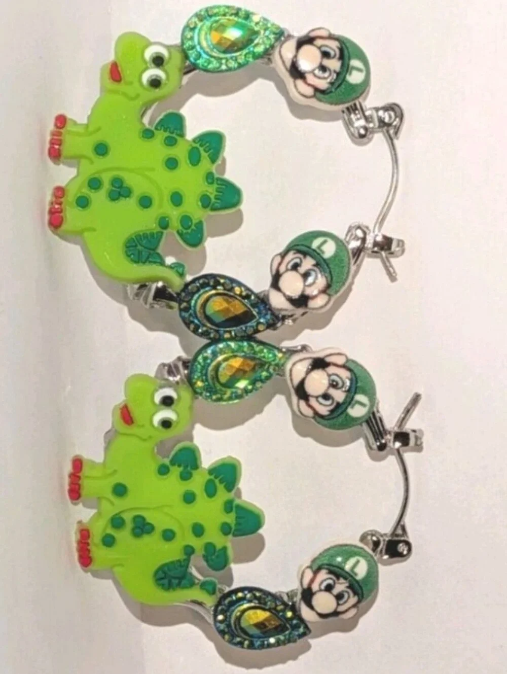 Hand CRAFTED Luigi Dinosaur Hoop Earrings Green For Kids And Adults - Picture 5 of 10